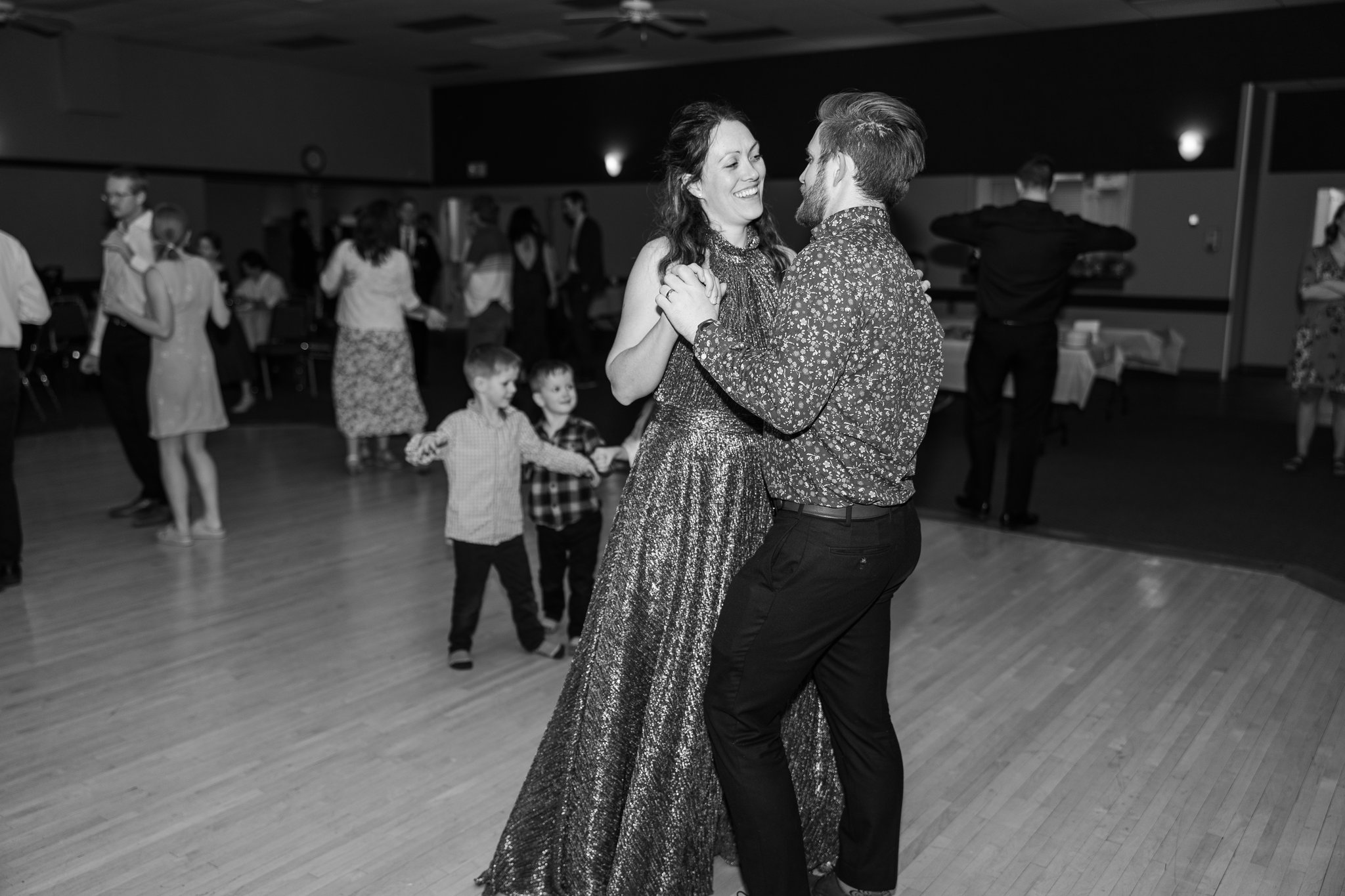 Guests celebrating at Gabriella and Daniel's reception in Carstairs Alberta